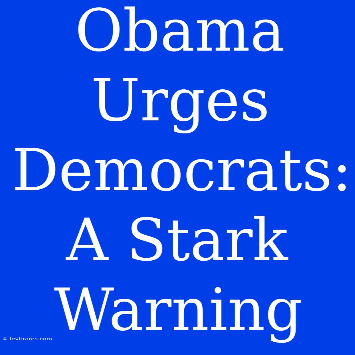 Obama Urges Democrats: A Stark Warning