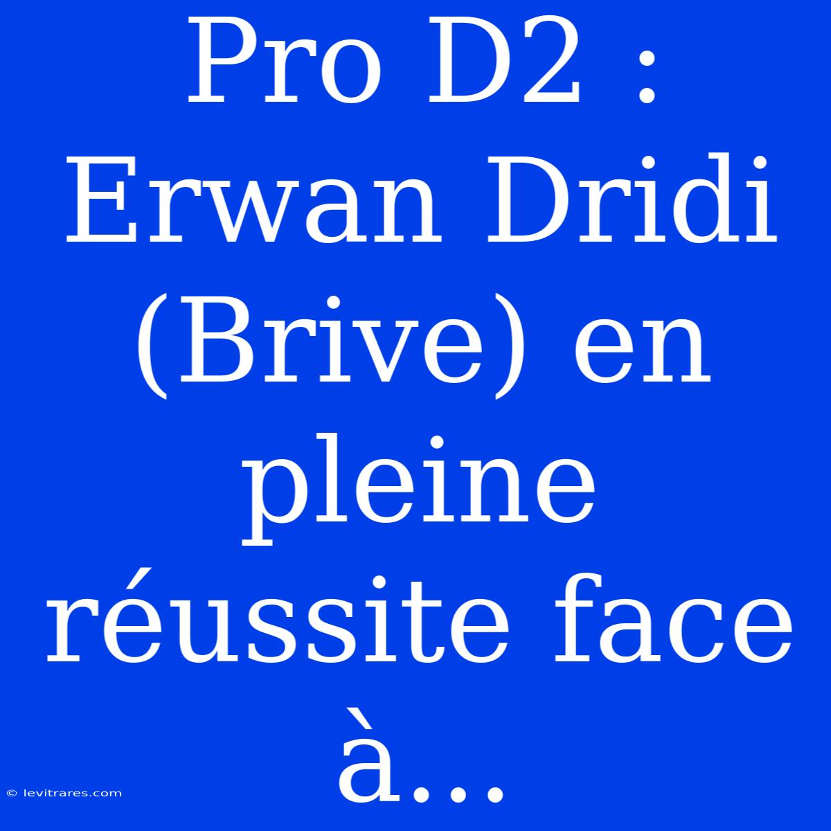 Pro D2 : Erwan Dridi (Brive) En Pleine Réussite Face À...