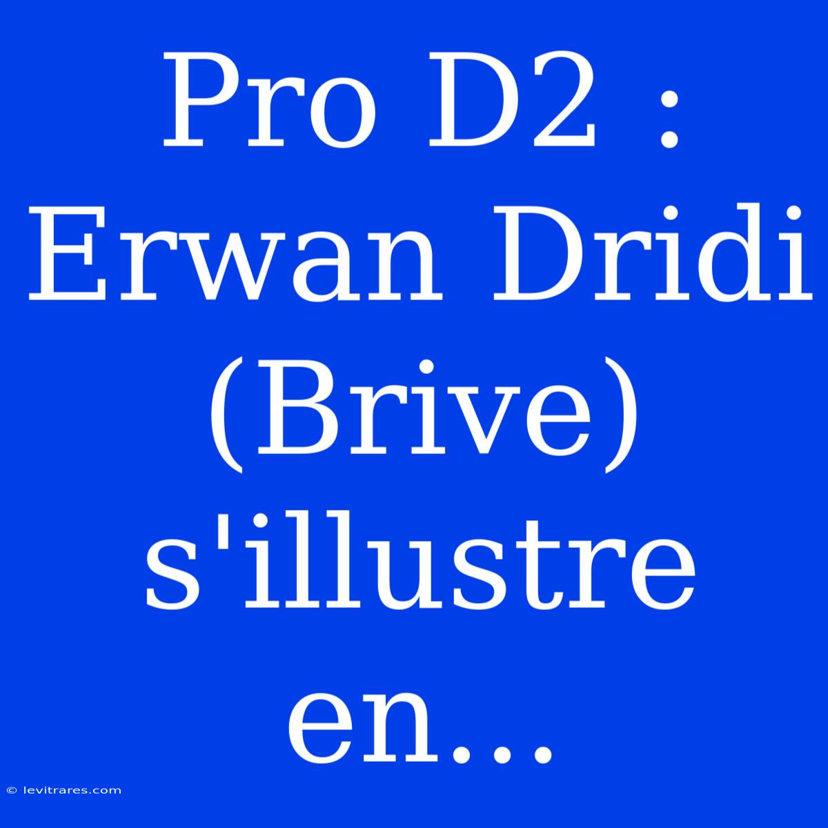 Pro D2 : Erwan Dridi (Brive) S'illustre En...