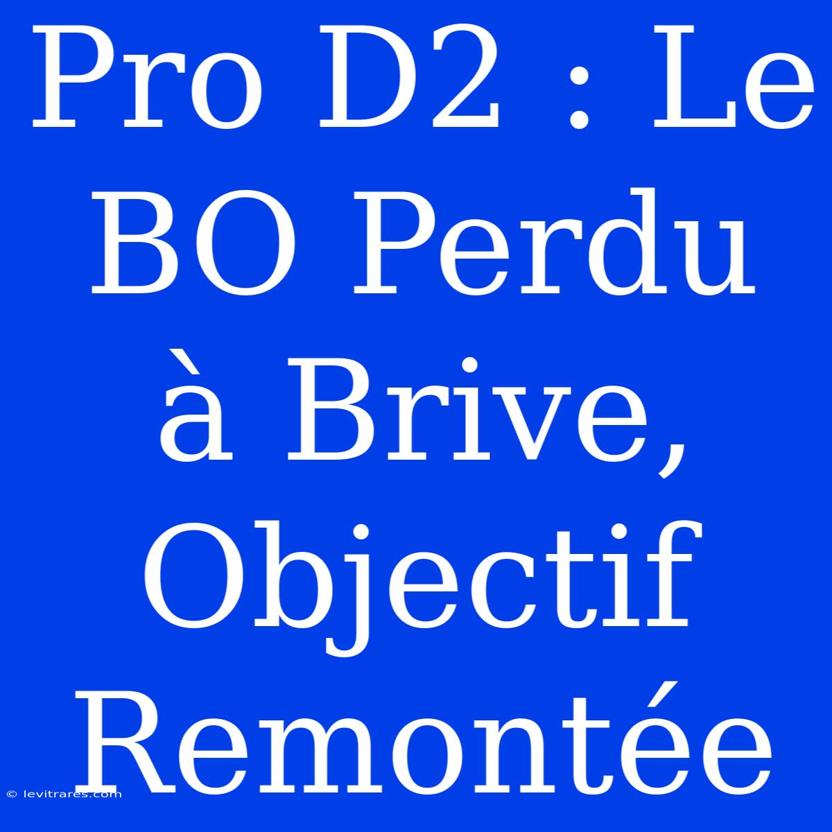 Pro D2 : Le BO Perdu À Brive, Objectif Remontée